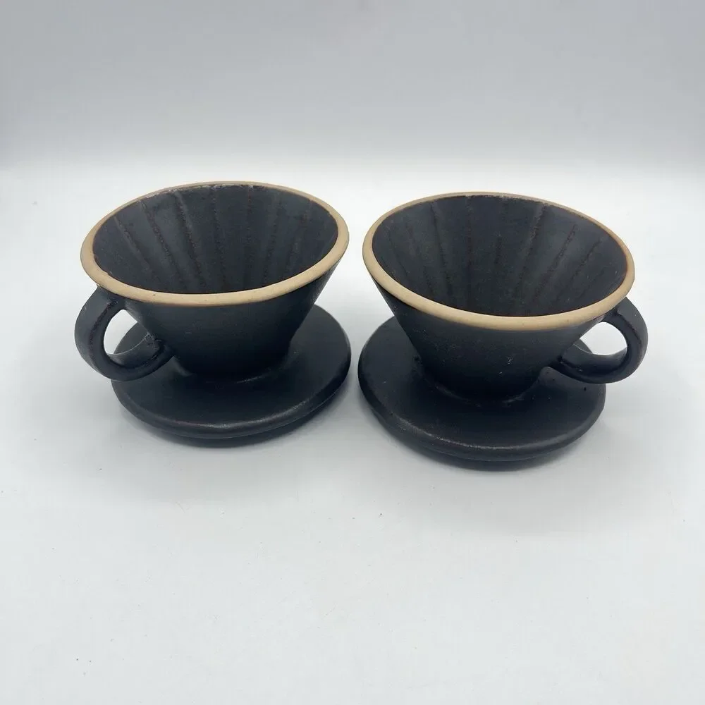 Stoneware Pour Over Drip Coffee Holder, Handmade, Thick Pottery - Set 2